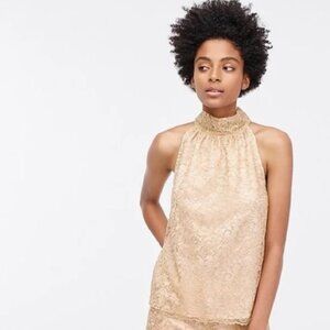 J. Crew |Halter Neck Metallic Lace Glam Shimmer Top | Sz  XL